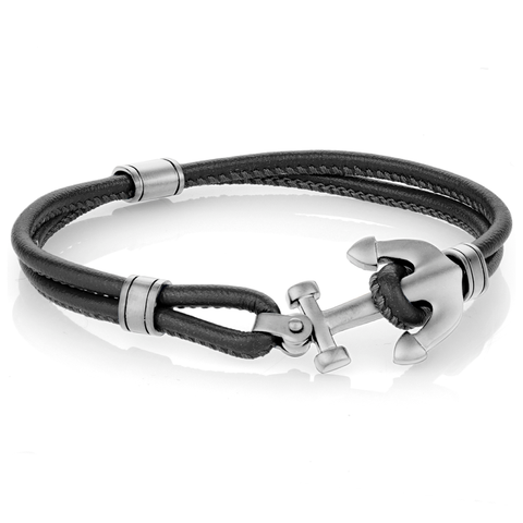 Black Leather Anchor Bracelet | Italem - Tricia's Gems