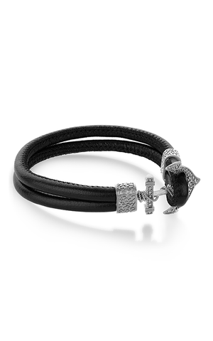 Black Leather Intertwined Anchor Bracelet | Italgem Steel - Tricia's Gems