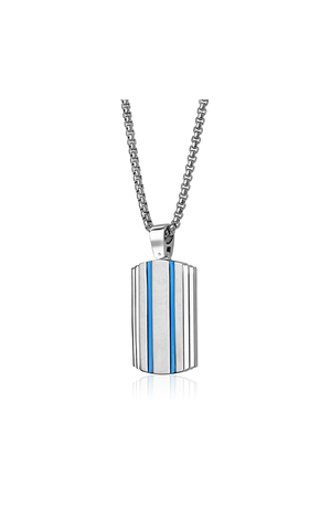 Stainless Steel Blue Accented Dog Tag Necklace | Italgem Steel - Tricia's Gems
