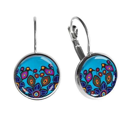 Norval Morrisseau Flowers and Birds Dome Glass Earrings - Tricia's Gems