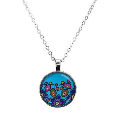 Norval Morrisseau Flowers and Birds Dome Glass Necklace - Tricia's Gems