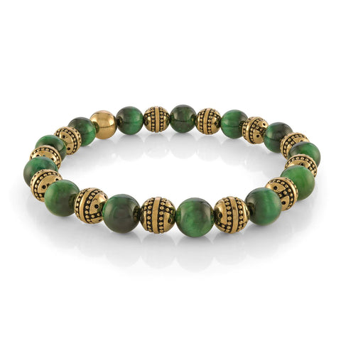 Gold-ip S.Steel Green Tigereye Stretch Bracelet | Italgem Steel - Tricia's Gems