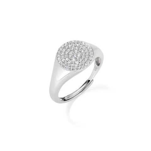 Silver Signet Round Pave Ring | Angel - Tricia's Gems
