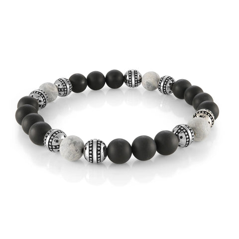 S.steel Grey Stone Black-matte Onyx Bracelet | Italgem Steel - Tricia's Gems