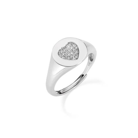 Signet Heart Ring with Pave Zirconia | Amen - Tricia's Gems