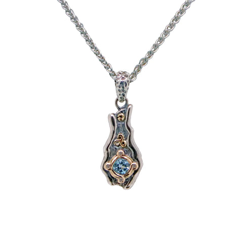 Silver And 10k Gold Rocks 'n Rivers Pendant - Sky Blue Topaz And Cubic Zirconia - Tricia's Gems