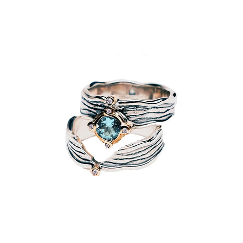 Silver And 10k Gold Rocks 'n Rivers 2-piece Ring - Sky Blue Topaz - Tricia's Gems