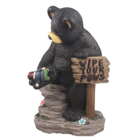 BEAR HOLDING SIGN AND GNOME - Tricia's Gems