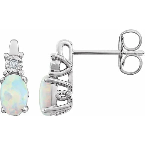 14K White Lab-Grown White Opal Opal & .02 CTW Natural Diamond Earrings - Tricia's Gems