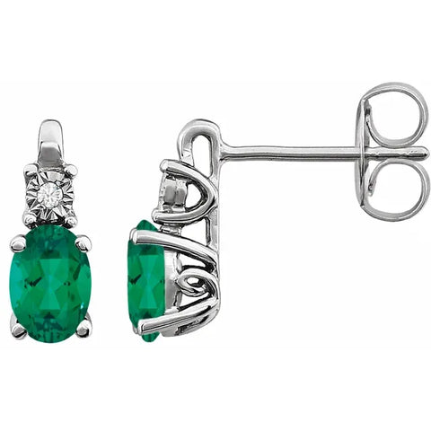 14K White Lab-Grown Emerald & .02 CTW Natural Diamond Earrings - Tricia's Gems