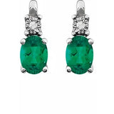 14K White Lab-Grown Emerald & .02 CTW Natural Diamond Earrings - Tricia's Gems