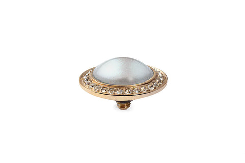 Tondo Deluxe 16 mm Iridescent Dove Grey Pearl Crystal Rim Gold - Tricia's Gems