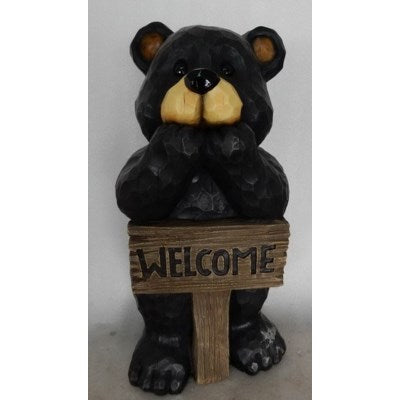 Bear Leaning on Welcome Sign - Tricia's Gems
