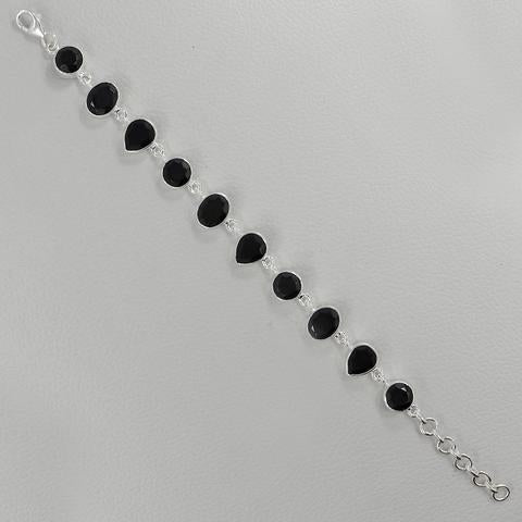 Black Onyx Cut Stone Silver Bracelet - Tricia's Gems