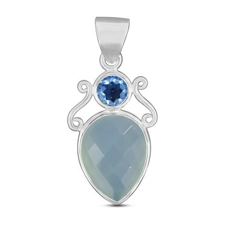 Blue Topaz and Chalcedony Pendant 925 Sterling Silver - Tricia's Gems