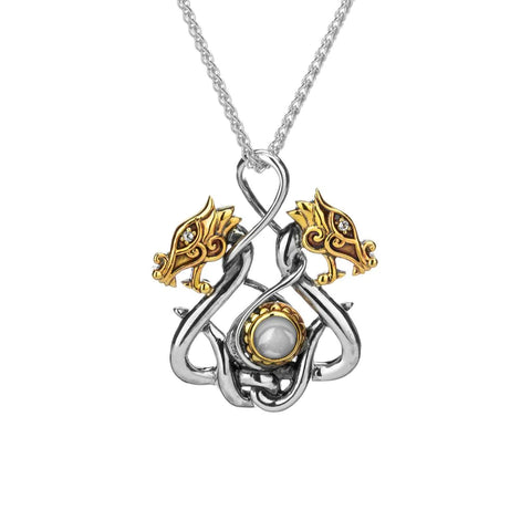 Silver And 10k Gold Double Headed Dragon Pendant - Tricia's Gems