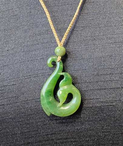Whale Tail Fish Hook Pendant Jade - Tricia's Gems