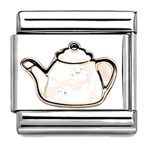 White Teapot stainless steel enamel Italian charm on white background