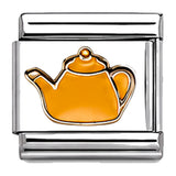 Yellow Teapot stainless steel enamel Italian charm on white background