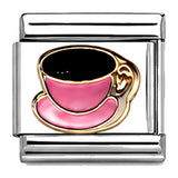 Pink Coffee Cup stainless steel enamel Italian charm on white background