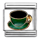 Dark Green Coffee Cup stainless steel enamel Italian charm on white background