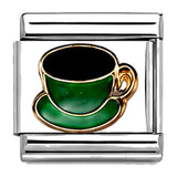 Green Coffee Cup stainless steel enamel Italian charm on white background