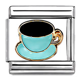 Turquoise Coffee Cup stainless steel enamel Italian charm on white background