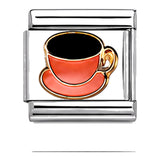 Coral Coffee Cup stainless steel enamel Italian charm on white background