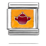 Purple Teapot on Yellow stainless steel enamel Italian charm on white background