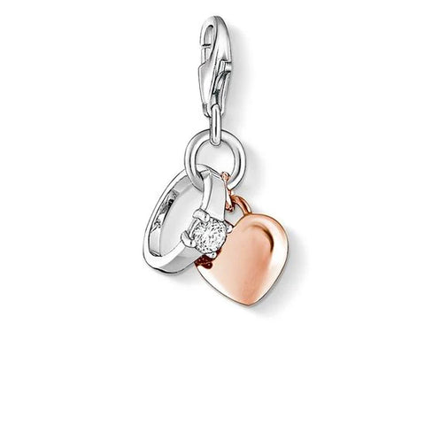 Charm Pendant Ring with CZ & 18k plated Rose-Gold Heart Silver | Thomas Sabo  (Retired)