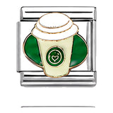 Green Takeaway Coffee Cup stainless steel enamel Italian charm on white background