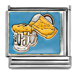Beer Mug and Pretzels on Blue stainless steel enamel Italian charm on white background