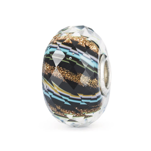 Cosmic Connection Trollbeads glass bead TGLBE-30119 deep blue lavender teal glitter charm