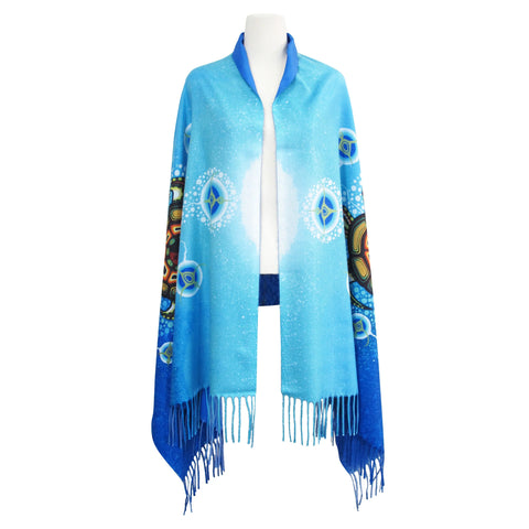 James Jacko Medicine Turtle Eco-Shawl made from 100% recycled plastic bottles – Indigenous design symbolizing healing, protection, and harmony with Earth.