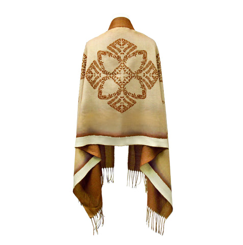 Pat Bruderer Bee-Lieve Eco-Shawl made from 100% recycled plastic bottles – Indigenous honeybee design symbolizing community, purpose, and belief.
