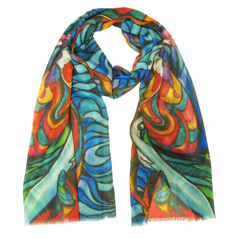 Don Chase Salmon Spirit Fish Eco-Scarf made from 100% recycled plastic bottles – Indigenous salmon design symbolizing strength and renewal.