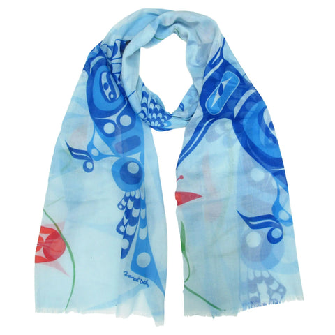 Francis Dick Peace, Love and Happiness Eco-Scarf made from 100% recycled plastic bottles – Indigenous design promoting compassion and balance.
