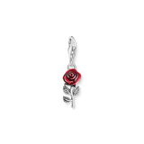 Silver Blackened Charm Pendant In Red Rose Design - Tricia's Gems