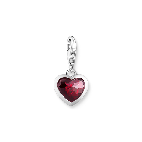 Silver Charm Pendant With Red Stone In Heart-shape - Tricia's Gems