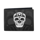 James Johnson Skull Men’s Wallet – vegan leather bi-fold wallet featuring Indigenous Skull design symbolizing strength and transformation.