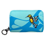 Francis Dick Hummingbird Zip-Around Coin Wallet – vegan leather wallet featuring Indigenous hummingbird design symbolizing joy, love, and renewal.