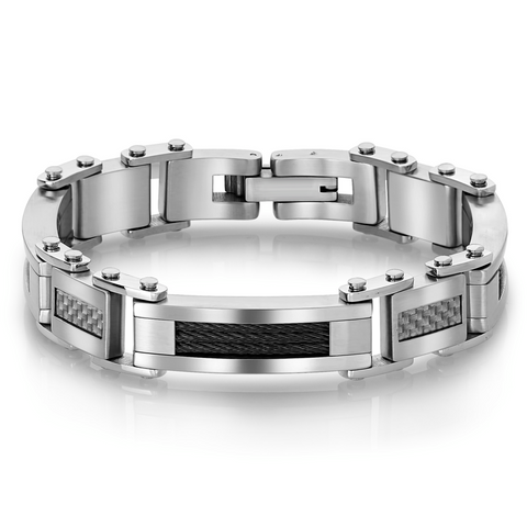 S.Steel White Carbon Fibre Black Cable Bracelet | Italgem Steel - Tricia's Gems
