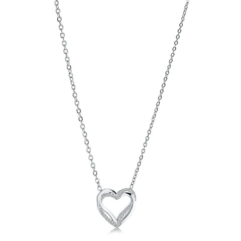 Stainless Steel White CZ Double-Heart Necklace – 16” + 2” Extender | Veloria