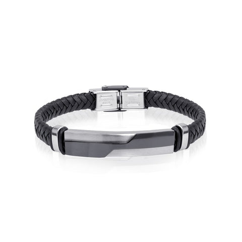 ID Plate Leather Bracelet | Italgem Steel - Tricia's Gems