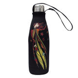 Maxine Noel Leaf Dancer 500 mL stainless steel water bottle with protective sleeve and carrying strap featuring Sioux Indigenous artwork.