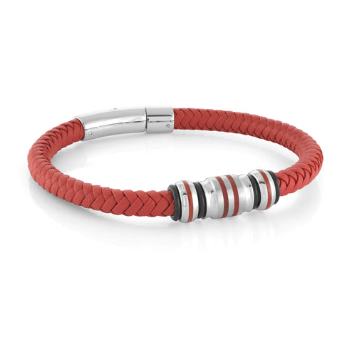 Stainless Steel Red Leather Bracelet | Italgem Steel - Tricia's Gems