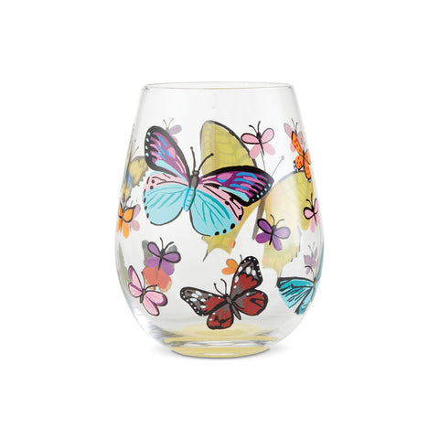 Lolita Butterfly hand-painted stemless wine glass