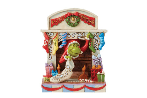 Grinch Peaking Out of Fireplce | Jim Shore Grinch Collections - Tricia's Gems
