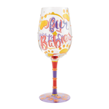 Lolita Life With Fur Babies hand-painted wine glass with pet-themed design in gift box.