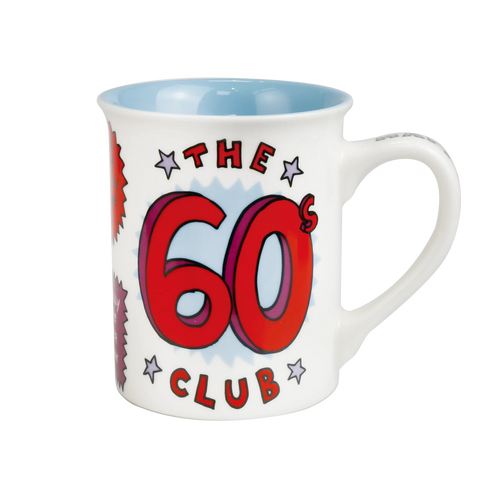 Enesco 60th Birthday Club Mug – 16 oz stoneware mug with colourful birthday design and gift card packaging from Our Name Is Mud collection.